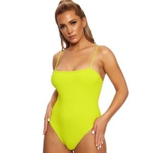 NWT NAKED WARDROBE SNATCHED STRETCH RIB LIME GREEN RIBBED BODYSUIT BODYCON TOP L